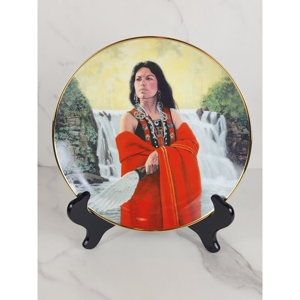 White Rose Noble American Indian Women Year 1990 Wall Decor Plate 8 1/2"